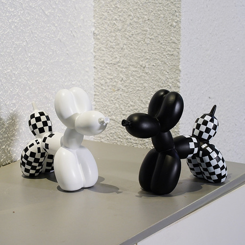 Nordic black and white checkered balloon dog home decor, living room and entryway decoration, cross-border resin craft