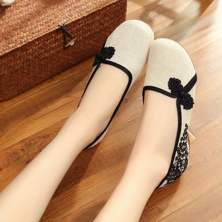 Тканевая обувь Old Beijing, женская танцевальная обувь ханьфу с ретро-пряжкой, вышитая обувь в этническом стиле, Женская одиночная обувь