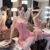 Low cut， high elasticity， tight fitting， buttocks wrapped， tassel bottom， suspender， short dress