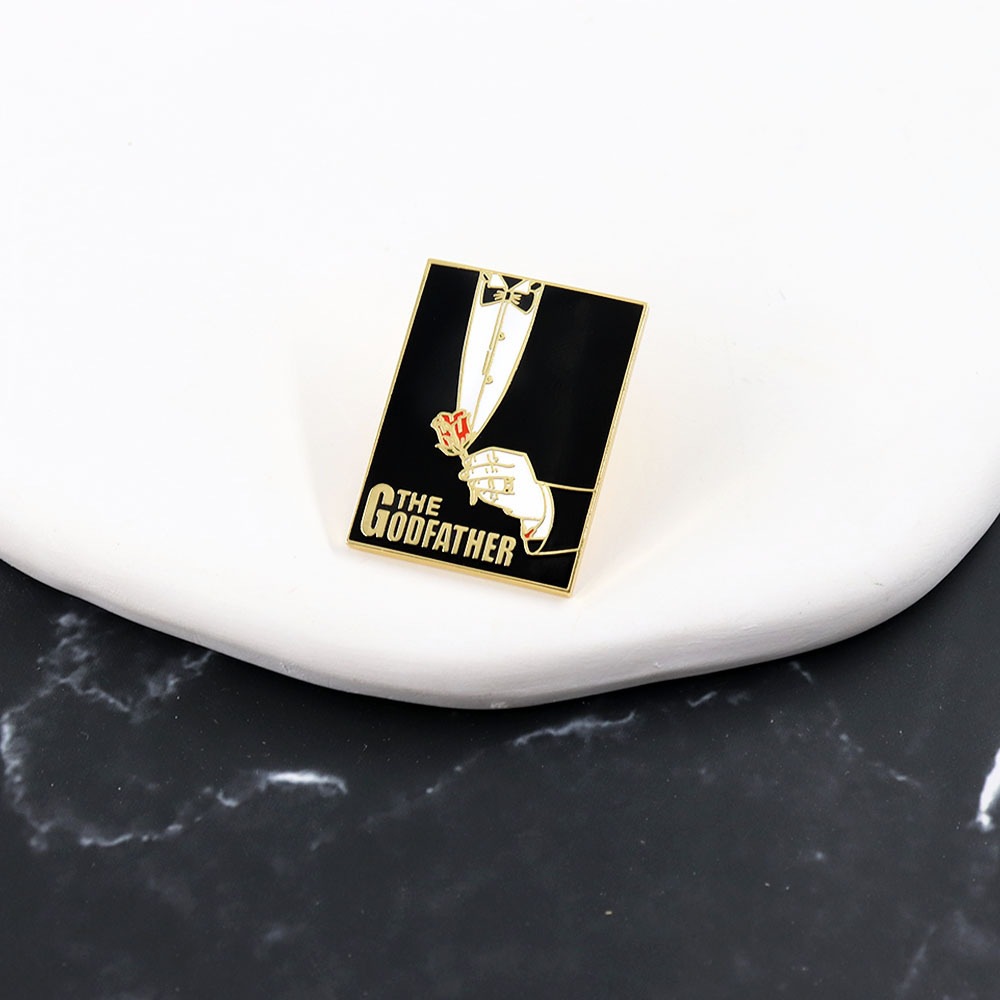 The Godfather Mafia Corleone Family Black Suit Metal Badge Novel Movie Merchandise Brooch Accessory Gold