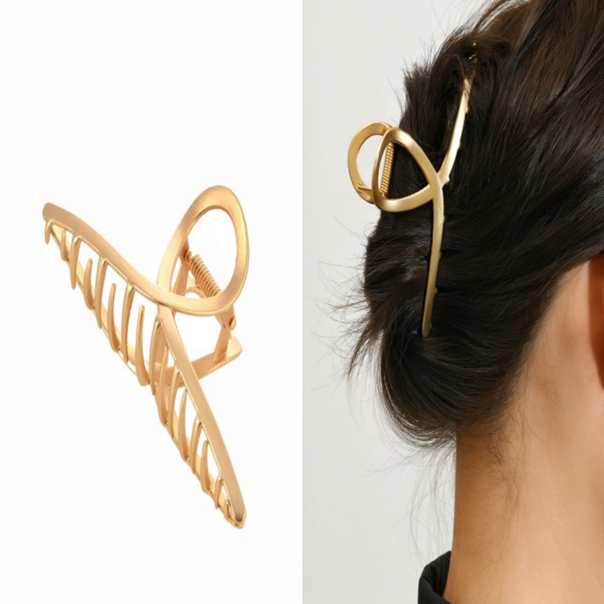 Metal esmerilado francés gran cruz tiburón clip ins agarrar clip de cabeza detrás de la cabeza agarrar elegante temperamento clip de cabello tocado