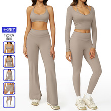 跨境速干磨毛瑜伽套装中空美背高腰健身服户外跑步运动套装女3109