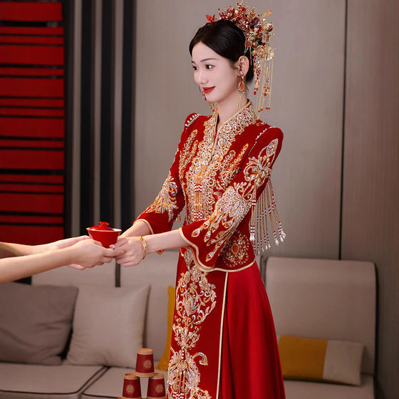 High-End Heavy-Duty Velvet Xiuhe Suit 2025 New Spring and Summer Bridal Wedding Dress Chinese Wedding Dress Luxury Toast Suit
