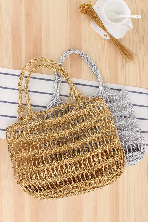 Women's Medium Plastic Paper Solid Color Beach Classic Style Weave Hollow String Beach Bag display picture 4