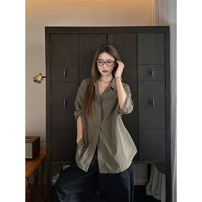Textured Tencel Cotton Thin Shirt Long-Sleeved Women's Summer Outer Shirt Loose Casual Top