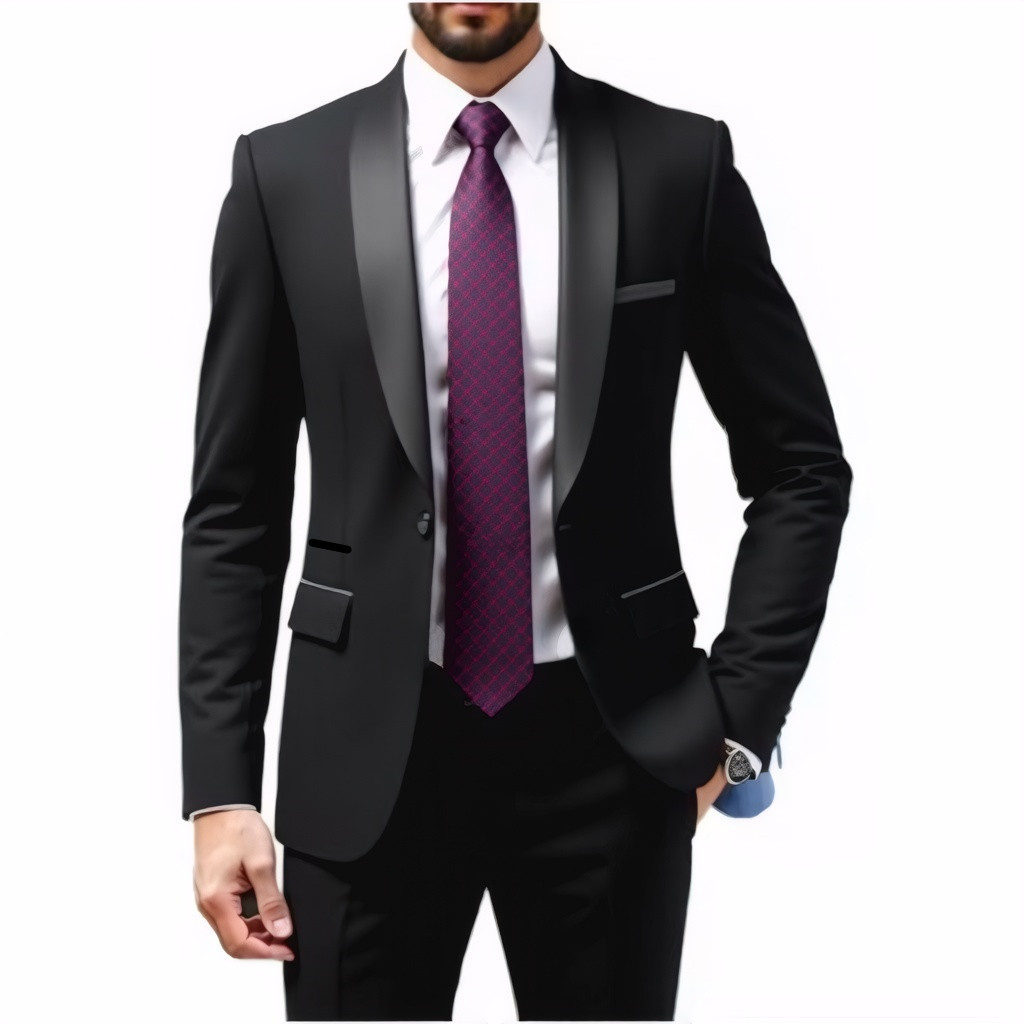 Zweiteiliges Set Grüner Fruchtkragen Bräutigam Herren Slim Fit Schwarzer Trauzeugenanzug Hochzeit Abendgarderobe_voghion.com