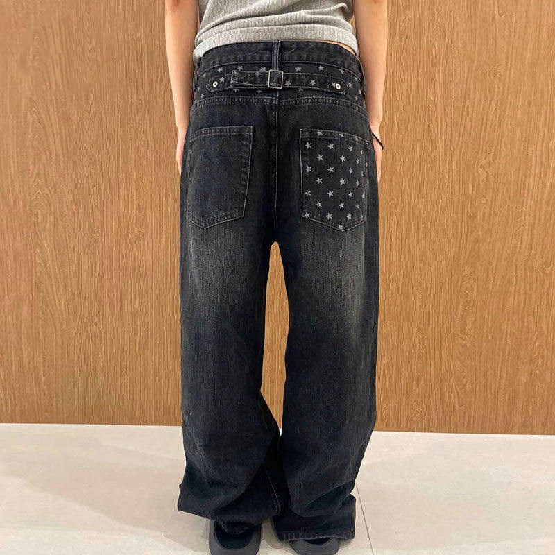 Korean Niche Fashion Brand Aeae Trendy Cute Pocket Japanese Style Casual Versatile Star Pattern Jeans for Women Spring