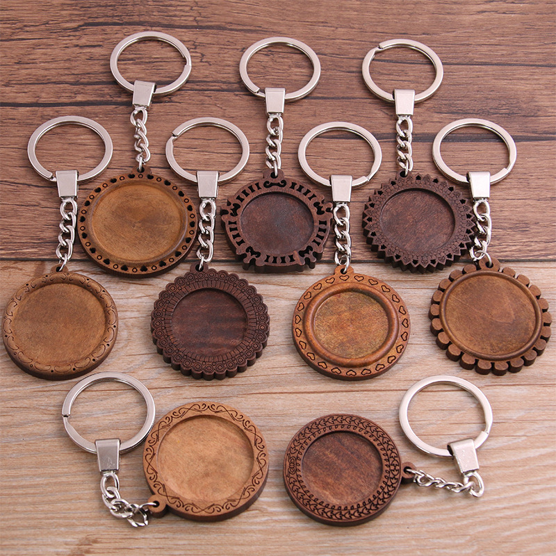 2 color key ring variety of diy love lace wood inlaid gem base hanging key chain handmade accessories