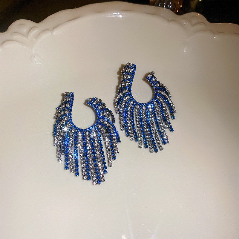 Exaggerated Tassel Copper Plating Artificial Rhinestones Earrings 1 Pair