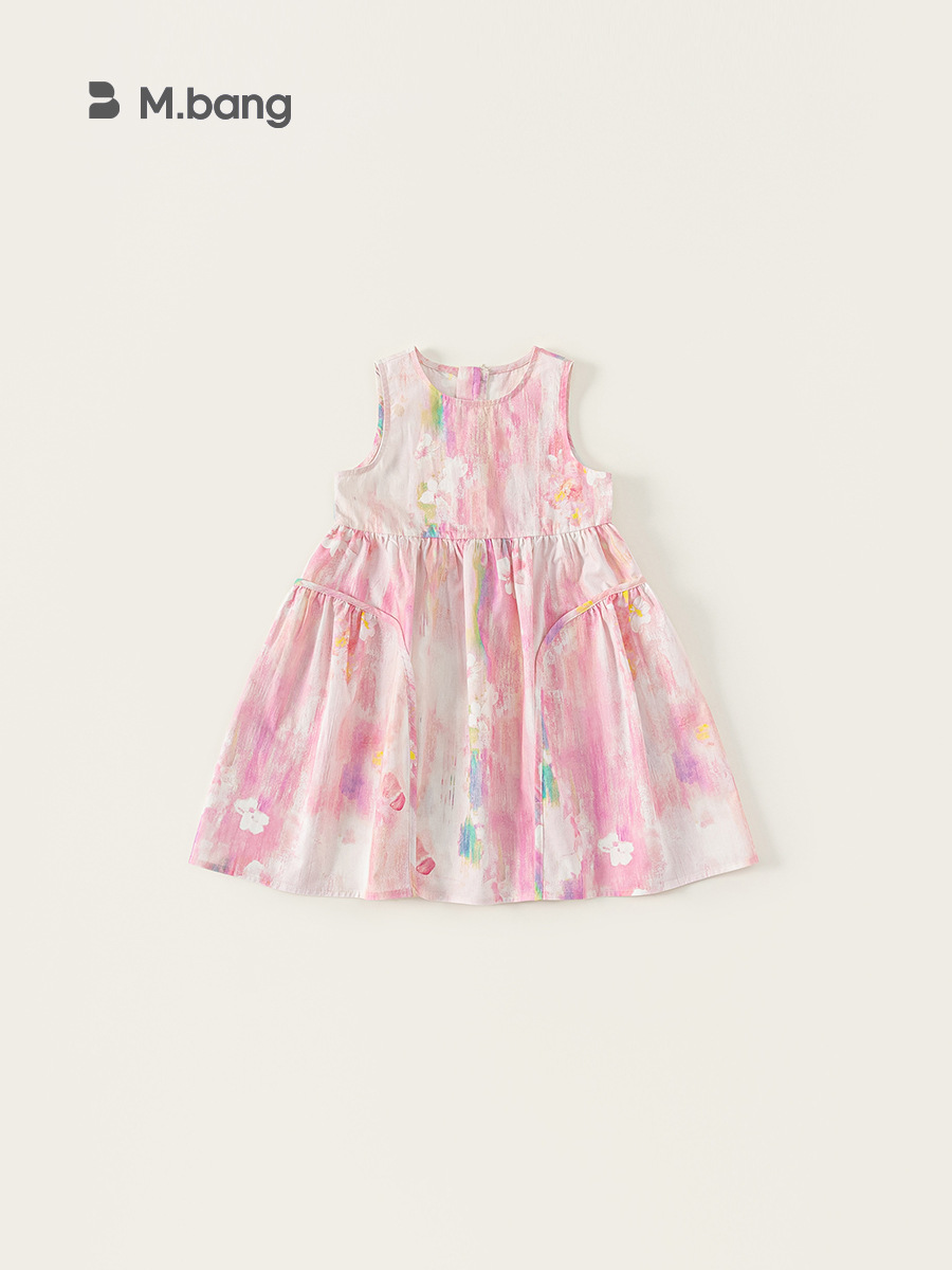 Youbao ropa para niños verano sección delgada niña cuello redondo sin mangas falda de hada estampado vestido de princesa falda de moda para niños