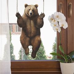 新款fun-f102卡通可愛小棕熊玻璃門窗背景裝飾窗貼批發靜電uv