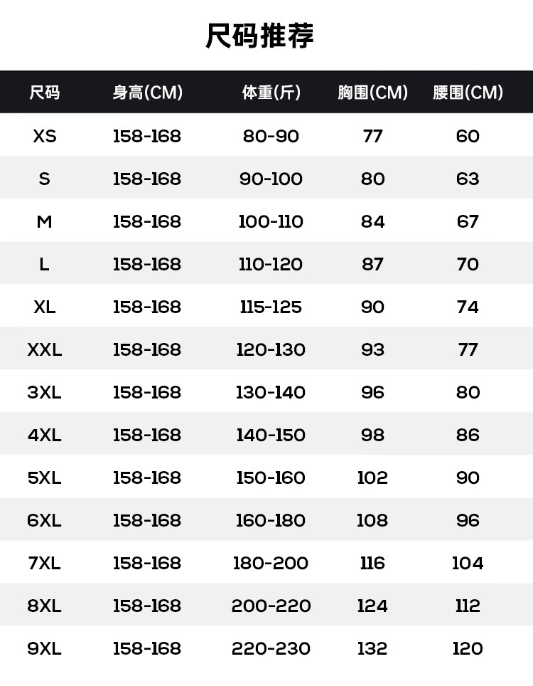 大码尺码表