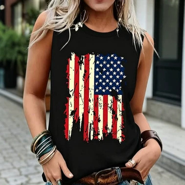 American Retro Western Style Bull Head Print Sleeveless Vest, Summer Loose Round Neck Distressed White Casual Outerwear Tank Top