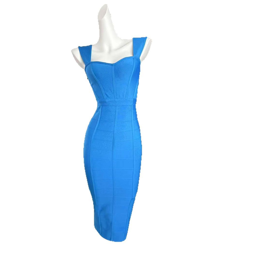 GraceChic Nuovo abito aderente blu transfrontaliero con spacco, abito da sera sexy con spalle scoperte, taglie forti, da donna_voghion.com