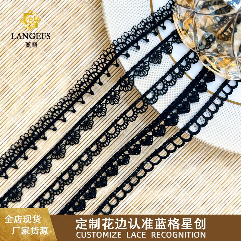 Manufacturer Wholesale Clothing Accessories in Stock Single-Sided Black Water-Soluble Embroidery Lace Shoes and Hats Underwear Accessories Lace