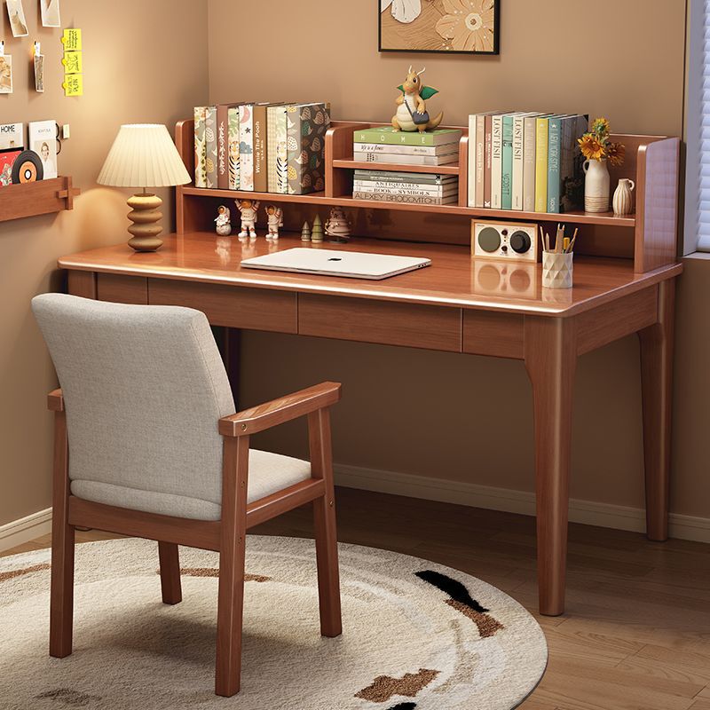 Solid Wood Desk for Students and Children with Bookshelf Integrated Writing Desk Study Simple Computer Desk Bedroom Bedside Study Table