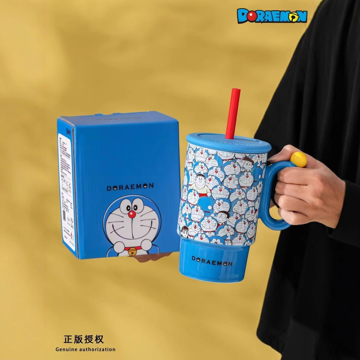 Taza de cerámica Doraemon de alto valor, taza de agua de paja de gran capacidad, taza de café personalizada de dibujos animados, taza de regalo