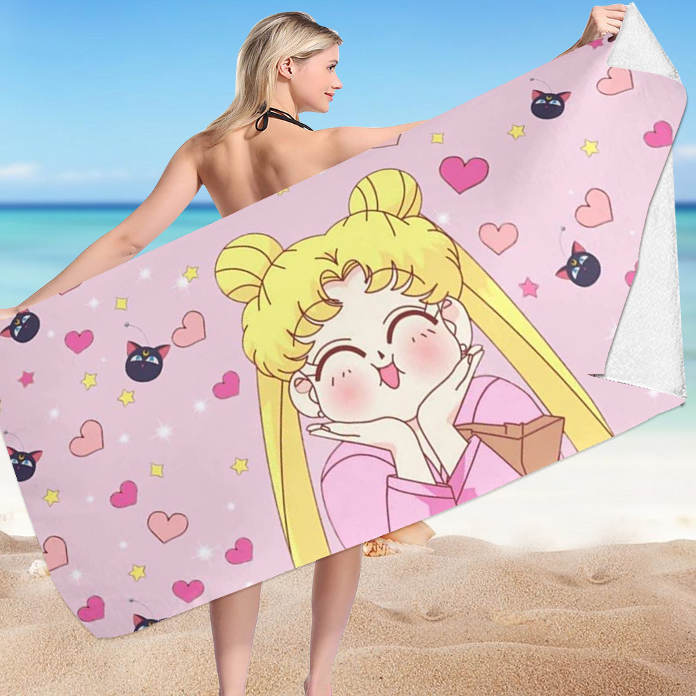 Cross-border Sailor Moon beach towel microfiber double-sided velvet beach towel bath towel versatile square towel beach towel