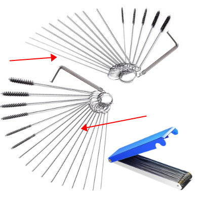 Cepillo de limpieza del carburador, pistola de pulverización, cepillo de limpieza de la pluma, raspador de caja de aluminio de aguja de acero inoxidable