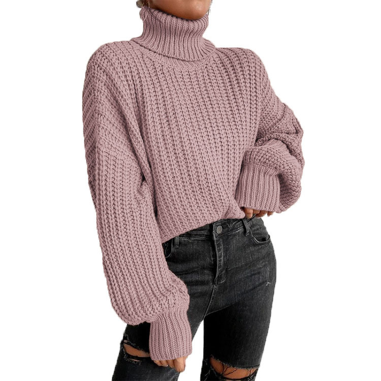 Nuevo Otoño e Invierno transfronterizo Amazon transfronterizo Comercio exterior moda fuera del hombro manga larga de punto jersey suelto suéter de cuello alto para mujeres