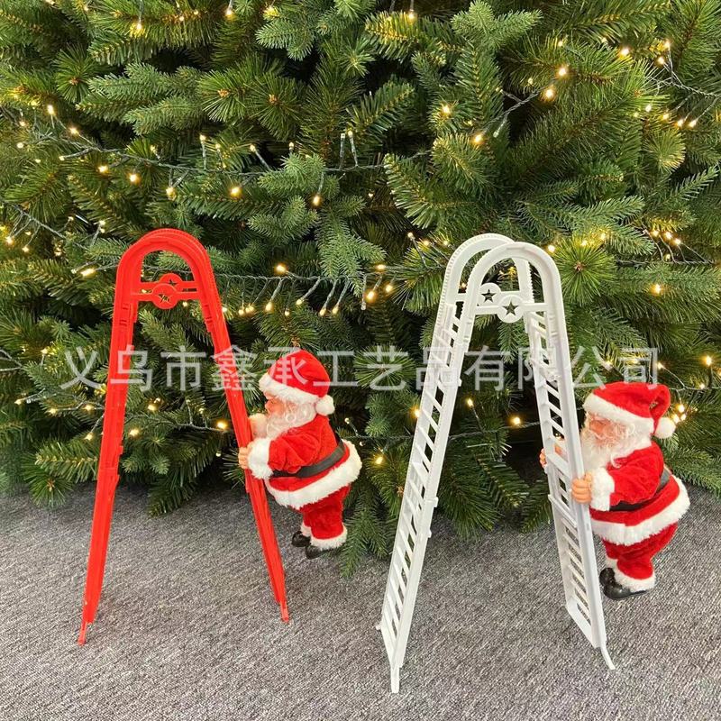 ビーズ登り電動音楽サンタクロースはしご鹿引き車創意クリスマスプレゼントクリスマス装飾置物|undefined