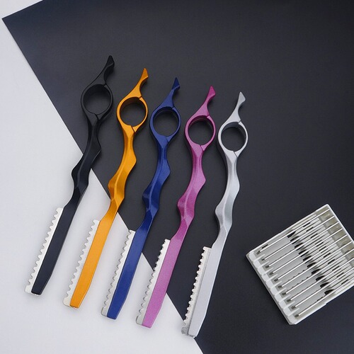 Hair salon beauty thinning shears professional split hair scissors razor comb home eyebrow razor face trimming space aluminum material razor