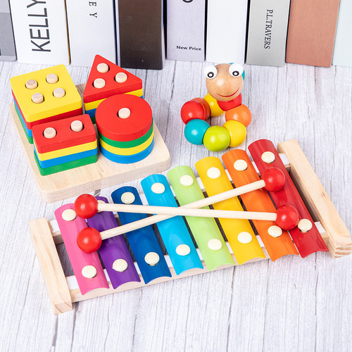 Baby early education toys, mini beads, infant Montessori building block set, knocking piano, twisted insect educational gift