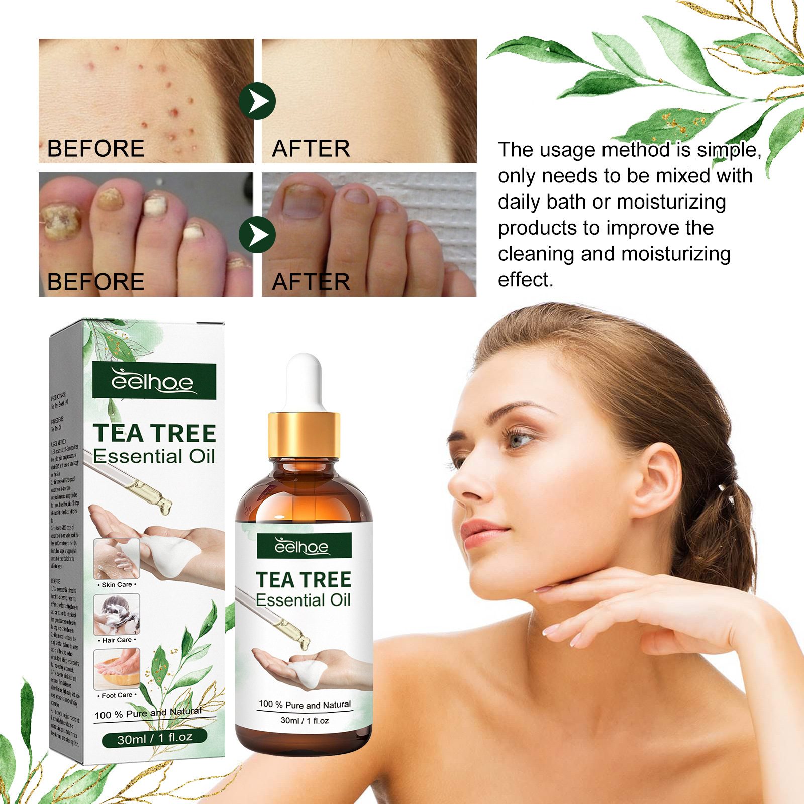 EELHOE Tea Tree Massage Essential Oil Repairing Hair Facial Moisturizing Skin essence_voghion.com