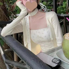 韩系慵懒感V领花边毛织针织开衫女早秋季设计感修身显瘦短款上衣