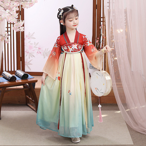 Girls chinese ancient Hanfu fairy dresses princess empress drama cosplay dresses red gradient colored kimono performance dresses