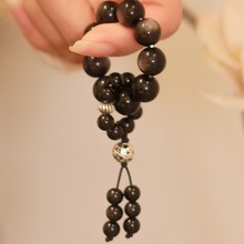 《星阑夜》指尖文玩黑曜石手捻银曜石跑环新中式设计手链礼物