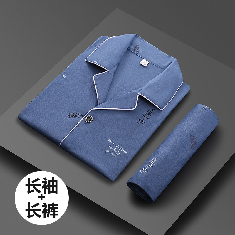 Primavera y otoño de los hombres 100% algodón pijamas juventud casual desgaste traje más tamaño manga larga se puede usar fuera