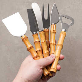 木柄竹节不锈钢铲刀黄油刀肉叉开瓶器烘焙用具芝士刀披萨铲刀
