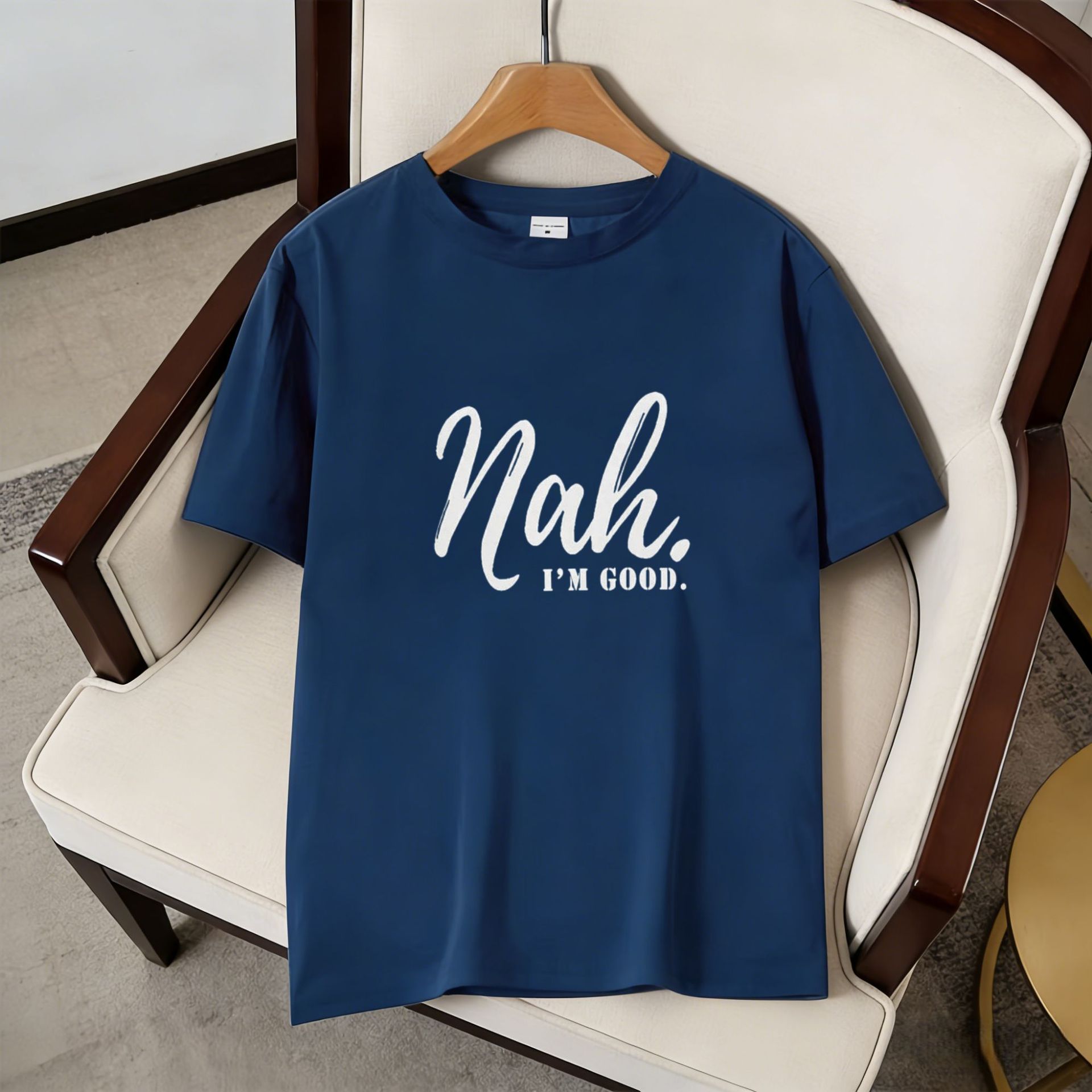 Nah Letter Print Short Sleeves, American Retro Loose T-shirt_viptrois.com