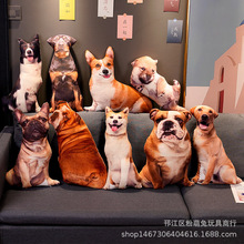 抱枕公仔狗仿真3D狗狗毛绒玩具哈士奇狼狗玩偶柯基宠物家居靠垫