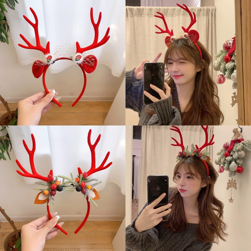 크리스마스 대형 순록 뿔 머리띠 사슴뿔 헤어밴드 촬영 소품 장식