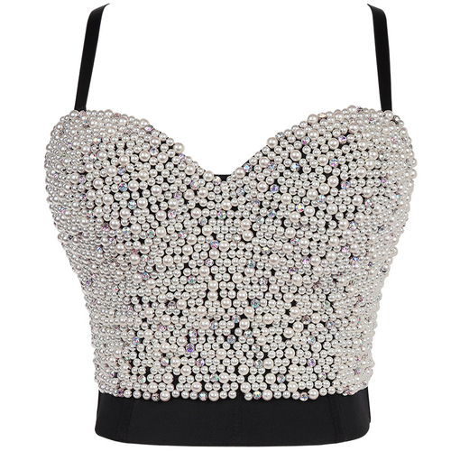 Manufacturer wholesale beaded and diamond tube top handmade beaded bra body shaping vest trendy women's suspender stage performance clothing