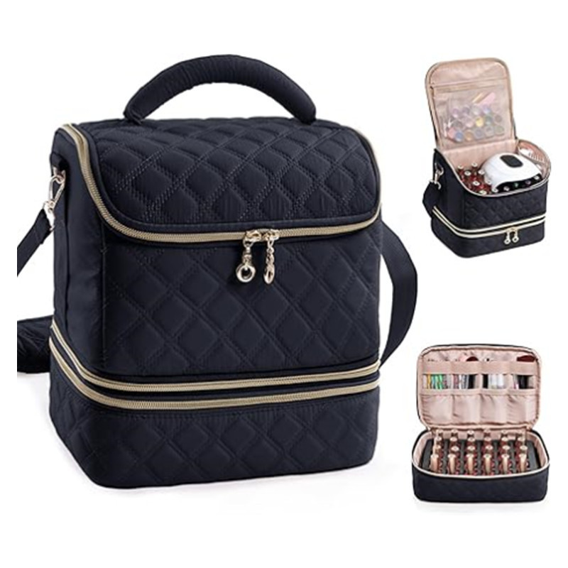 Bolsa de almacenamiento de esmalte de uñas de tres capas de gran capacidad bolsa de maquillaje profesional de belleza bordada manicura kit portátil
