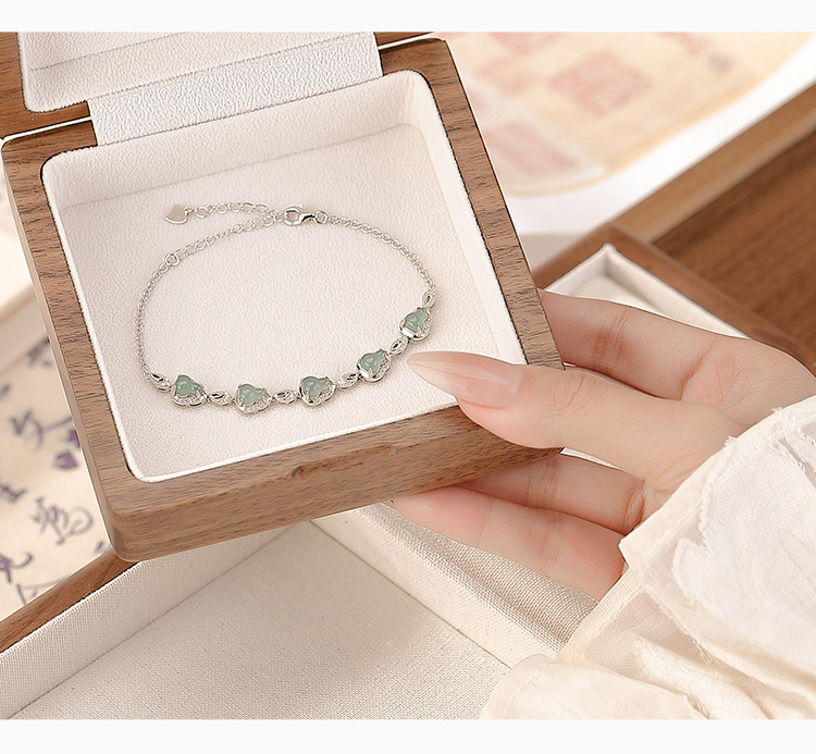 Vòng tay bạc S925 đính ngọc bích xanh dương viền bầu đơn giản — Một chiếc chi tiết 3