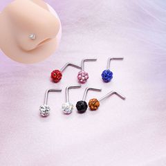 European and American cross-border stainless steel Shambhala full diamond ball L-shaped 7-character nose studs, piercing jewelry nose ornaments, small earrings wholesale