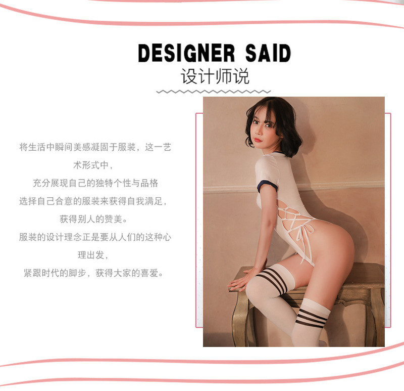 Japanese-Style Student Roleplay Jumpsuit with Thigh-High Socks, White One-Piece Set — detail image 3