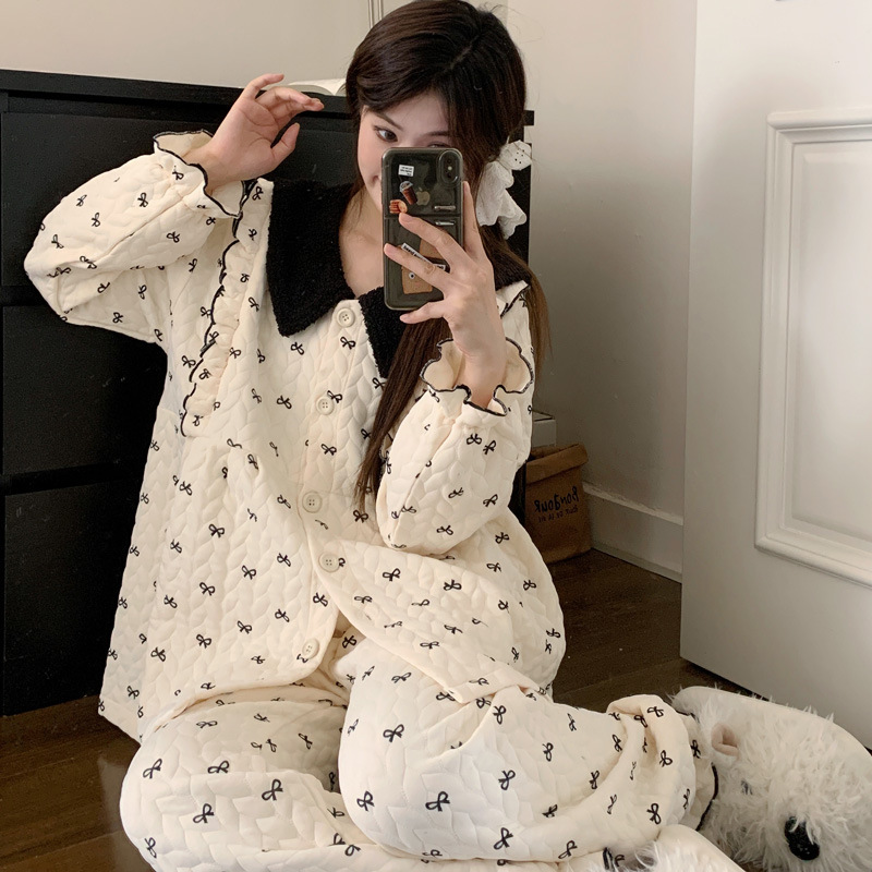 Xiyue Wholesale New Invisible Zipper Interlayer Air Cotton Confinement Clothes 2025 Autumn and Winter Maternity Nursing Pajamas