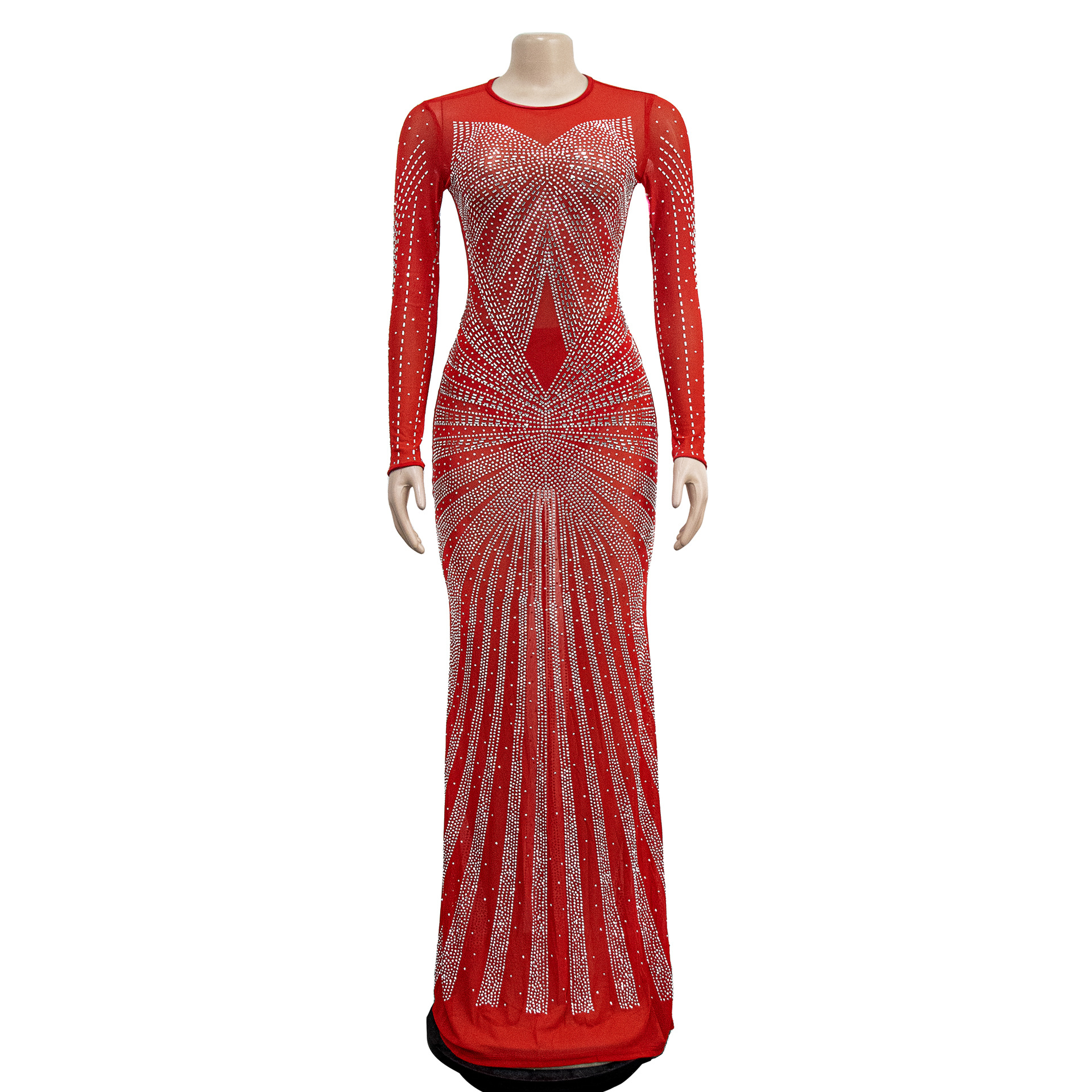 Women's Sheath Dress Elegant Round Neck Diamond Long Sleeve Solid Color Maxi Long Dress Banquet Party Street display picture 54