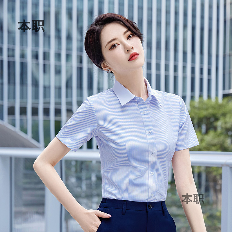 [Business Stripes] short-sleeved shirt women's summer bank overalls formal dress slim temperament professional work shirt