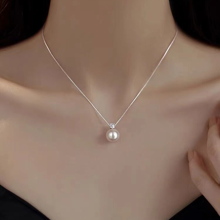 925 Silver Plated Pearl Necklace Light Luxury Necklace Women's 2024 New Niche High-grade Clavicle Chain 925 Silver Plated Pearl Necklace Light Luxury Necklace Women's 2024 New Niche High-grade Clavicle Chain