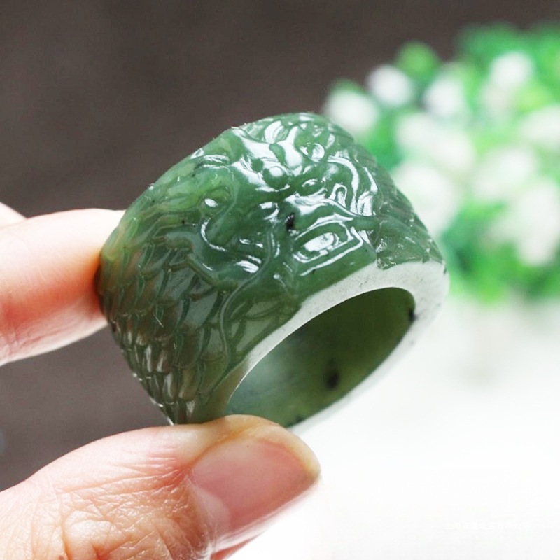 和田玉青玉扳指男玉戒指古龙生肖龙男款福字雕刻指环玉器玉石朋友