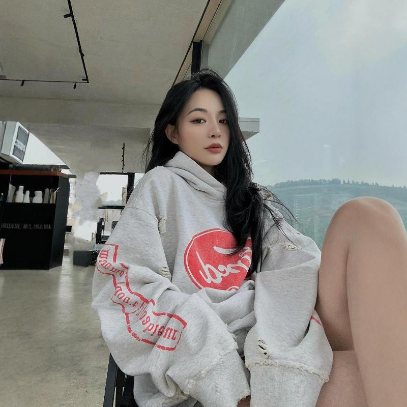 Purey talk 24FW Washed Old Destruction Ford Logo Hoodie vintage Sweater Men's and Women's Same