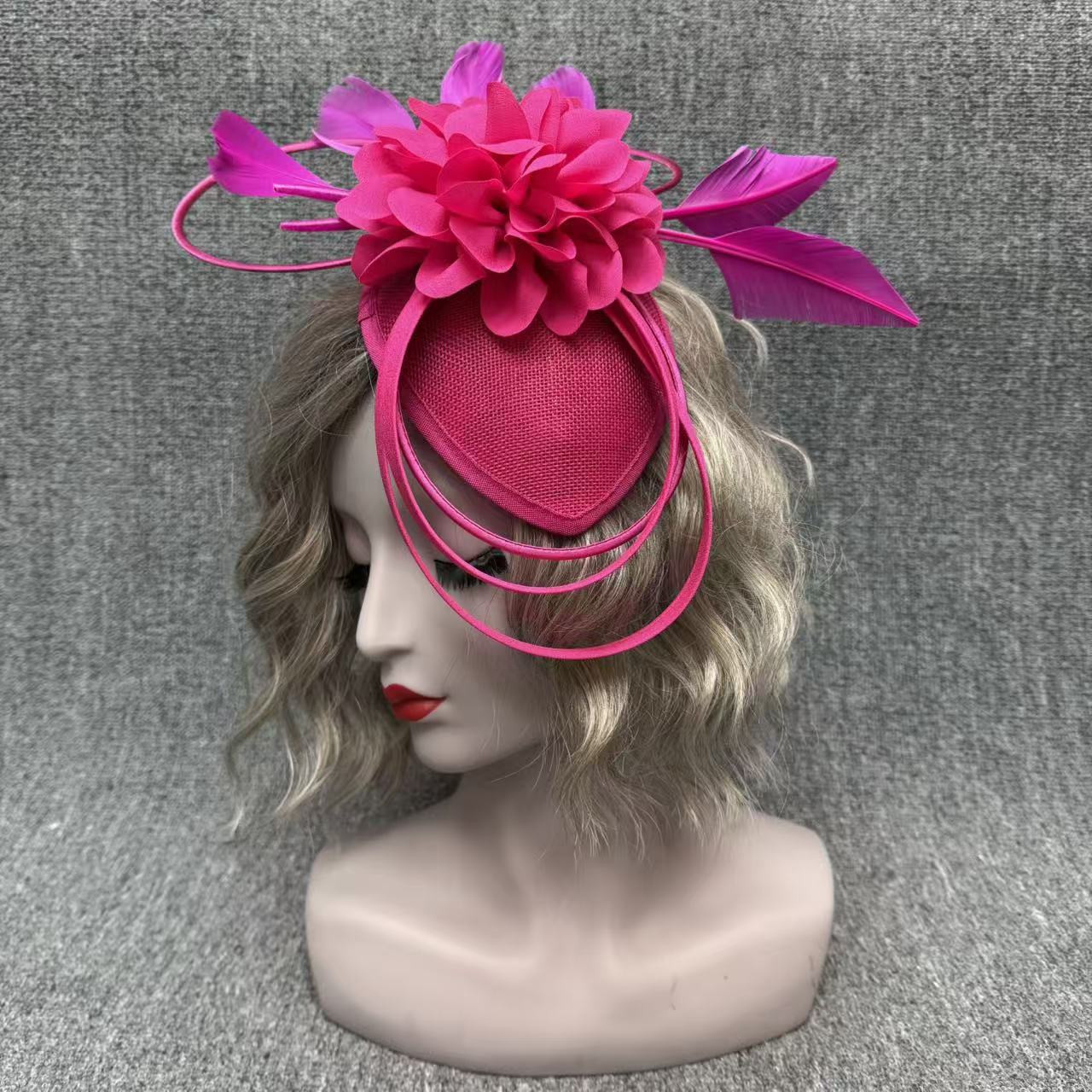 Foreign Trade Large Hat Three-Layer Linen High-End Headband Headwear Party Hair Accessories Feather Large Hat Mesh Hat Top Hat
