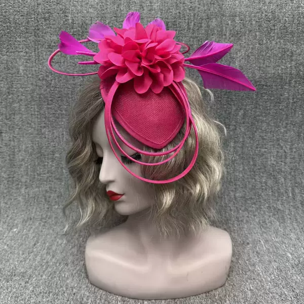Foreign Trade Large Hat Three-Layer Linen High-End Headband Headwear Party Hair Accessories Feather Large Hat Mesh Hat Top Hat