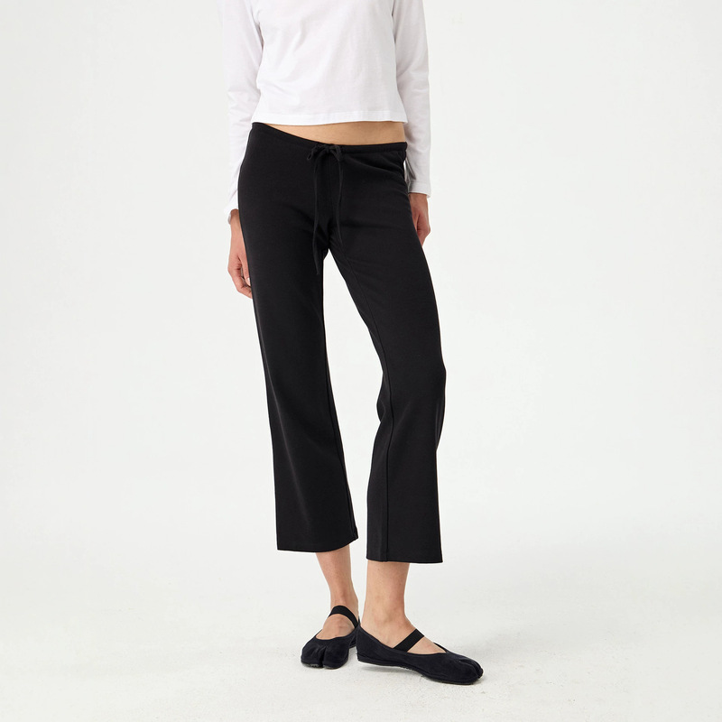 Black Versatile Slim-Fit Drawstring Cropped Pants for Women, Summer Casual Pants, Straight-Leg Pants, Sweatpants, Flared Pants
